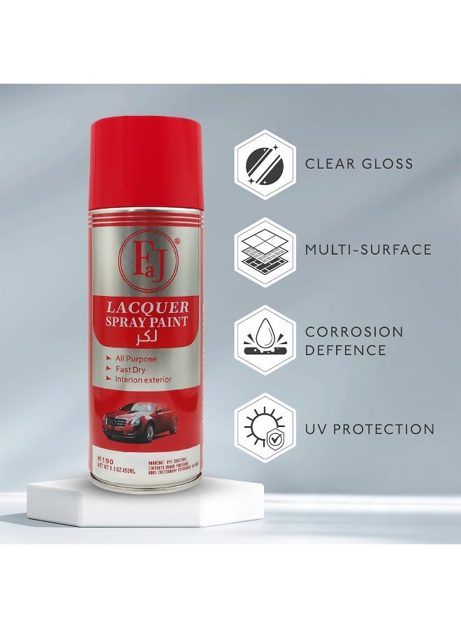 FAJ Lacquer Spray Paint 450ml x 2 PCS Clear Gloss Fast Dry Multi Surface Spray Paint for Metal Wood Plastic ABS Glass Furniture Car Bike Interior Exterior UV Protection Corrosion Resistance High Coverage Smooth Finish DIY Touch Up Repair Aerosol Can - Image 5